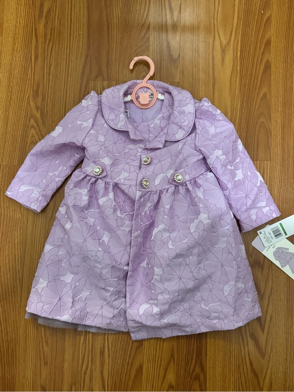 Lilac Floral Embroidered Girls' Dress Coat And Dress